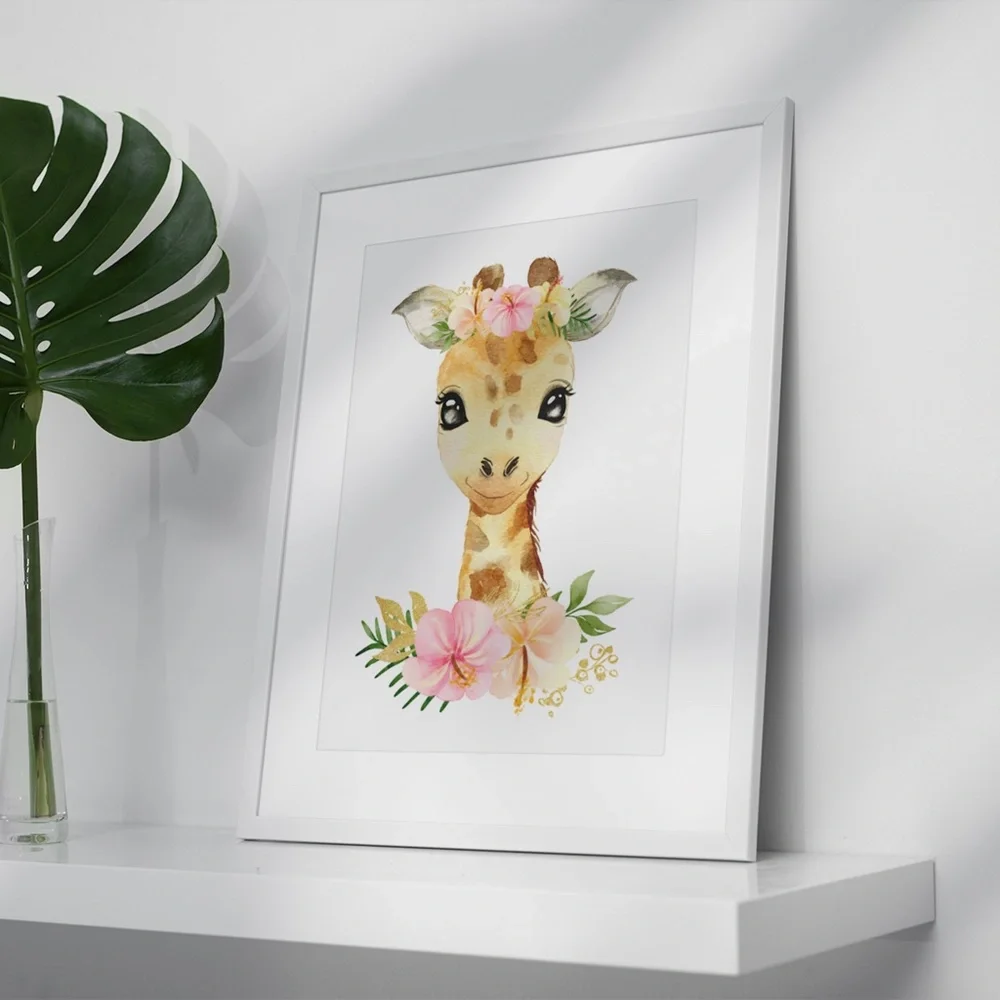 Cute Floral Giraffe Watercolor Wall Art Print Poster Unframed - Picture 5 of 15